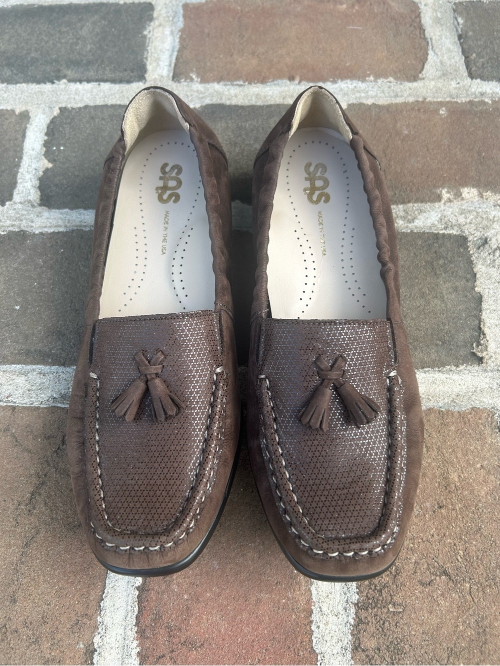 SAS Hope Brown Suede & Textured Leather Tassel Loafers 6.5 M